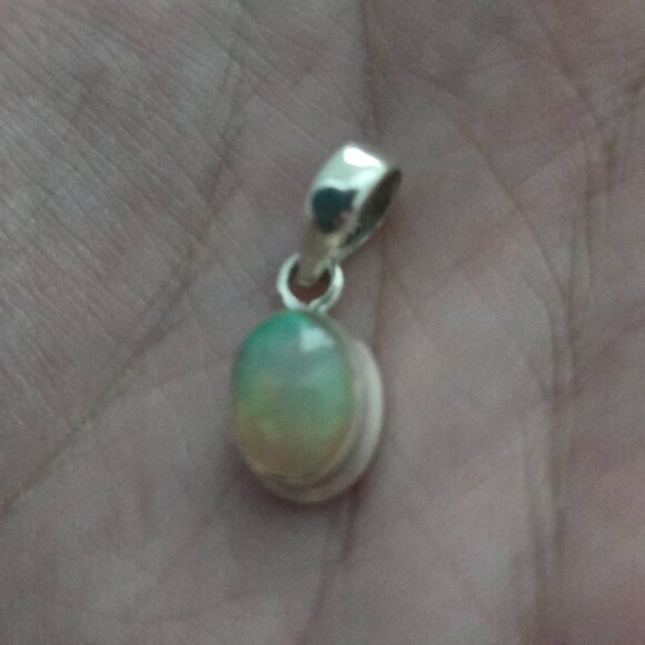 Sterling SIlver Oval Ethiopian Opal Pendant - Natural Stone - Picture 2 of 5